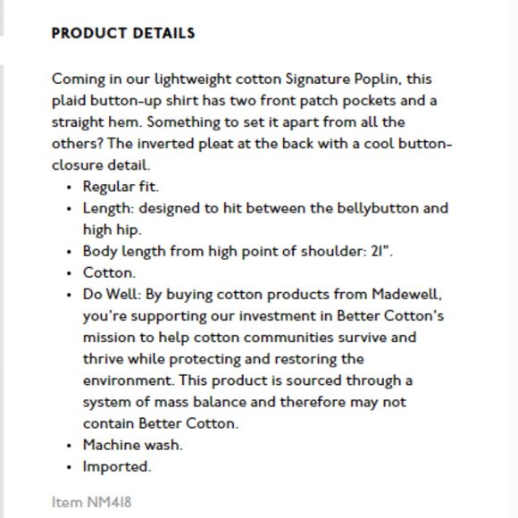 NWT Madewell The Signature Poplin Crop Plaid Shirt in Indigo Plaid Medium - Picture 2 of 7